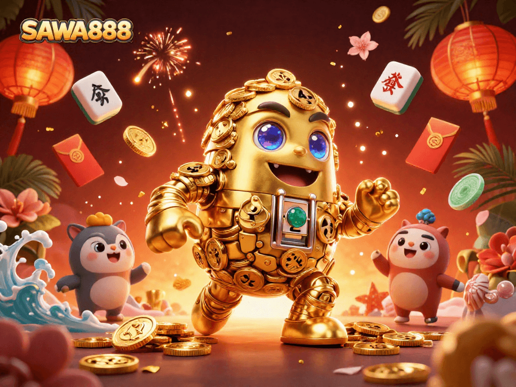 Spin and win with SAWA888's thrilling slot games featuring a dynamic golden golem!