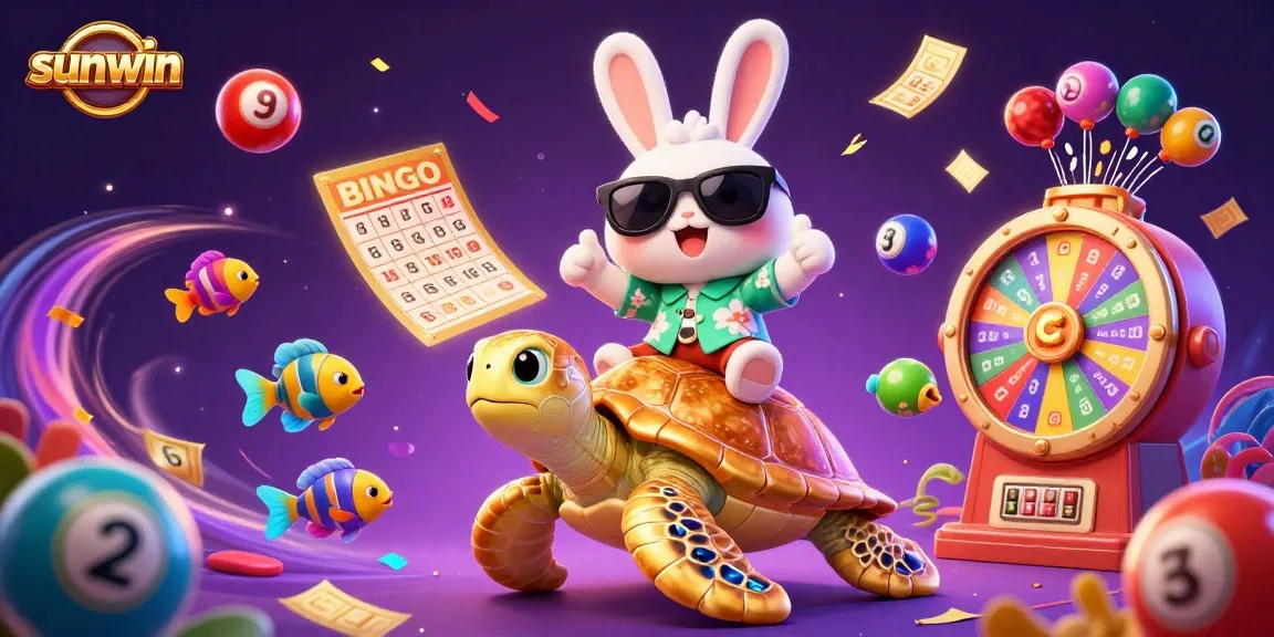 Experience sunwin's thrilling lottery action in this vibrant 3D illustration featuring a lucky rabbit.