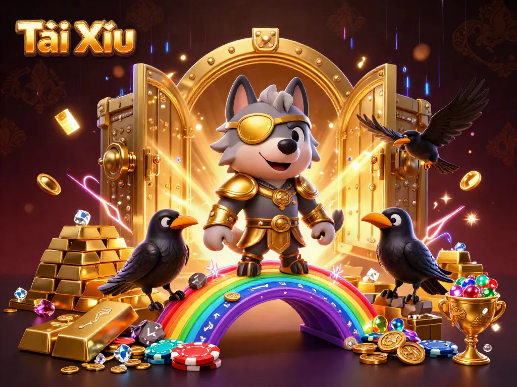 Tài Xỉu game scene with fantastical characters and glowing treasures inviting players to join the fun.