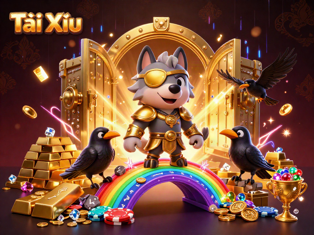 Tài Xỉu game scene with fantastical characters and glowing treasures inviting players to join the fun.