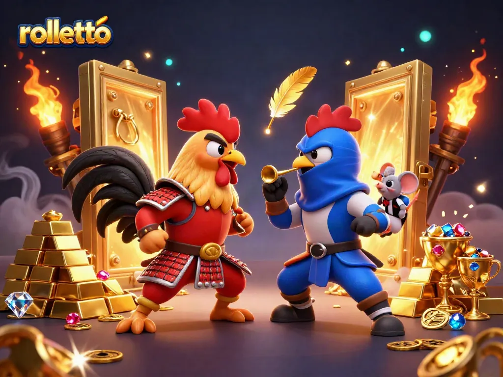 Experience rolletto's thrilling action as fighting roosters clash in this vibrant casino scene.