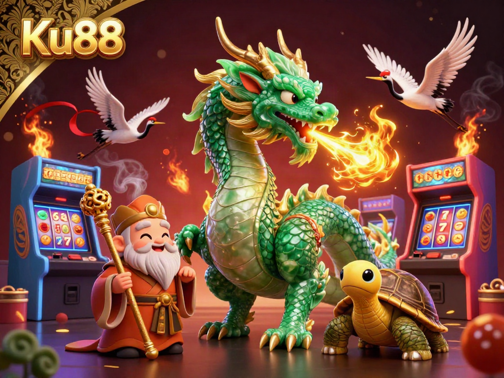 Experience the magical world of Ku88 with dynamic characters in a vibrant casino scene.