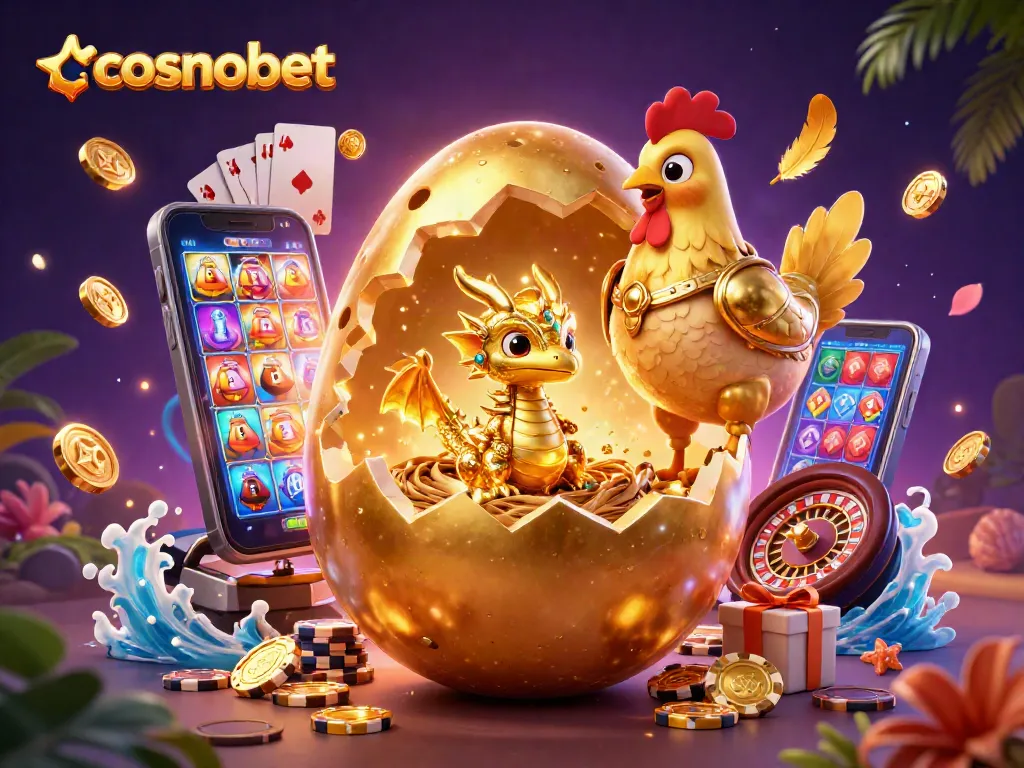 Spin slots and unlock rewards with cosmobet's colorful gaming scene featuring golden treasures.