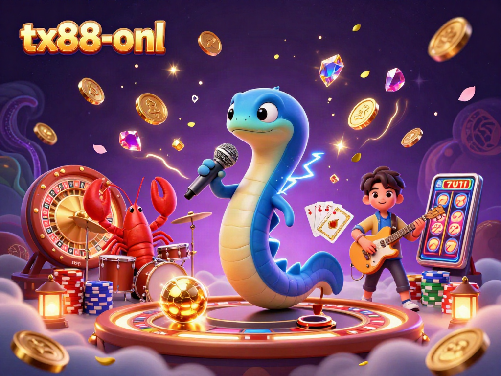Experience the energy of tx88-onl with a vibrant underwater casino scene featuring a DJ eel.