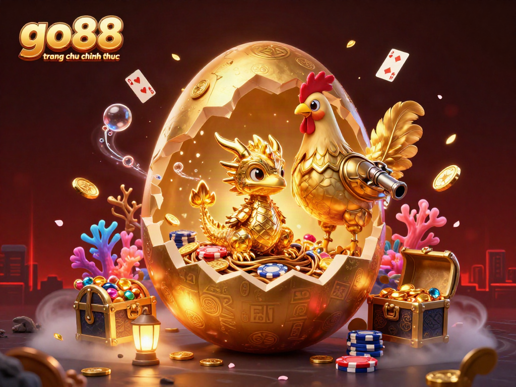 Experience the magic of go88 trang chu chinh thuc with a golden dragon and poker chips in this vibrant casino scene.