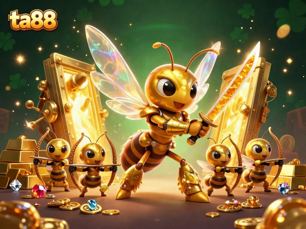 Experience thrilling gameplay at ta88 with golden hornet samurai and treasures in a rich casino scene.