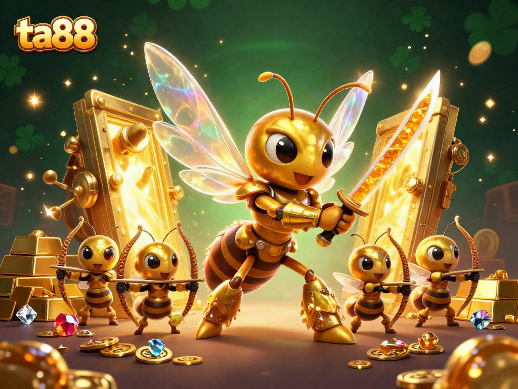 Experience thrilling gameplay at ta88 with golden hornet samurai and treasures in a rich casino scene.