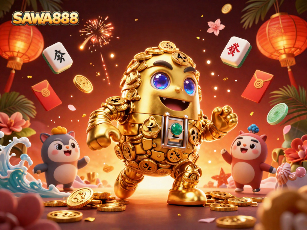 Spin and win with SAWA888's thrilling slot games featuring a dynamic golden golem!
