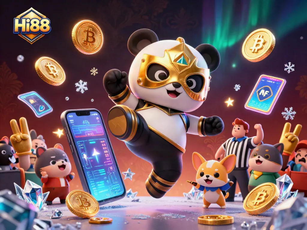 Experience Hi88's thrilling casino action with a vibrant 3D illustration showcasing dynamic gameplay.