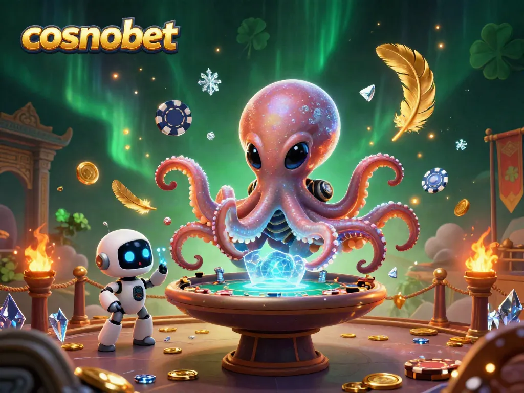 Experience thrilling gameplay at cosmobet with an alien octopus masterfully dealing cards.