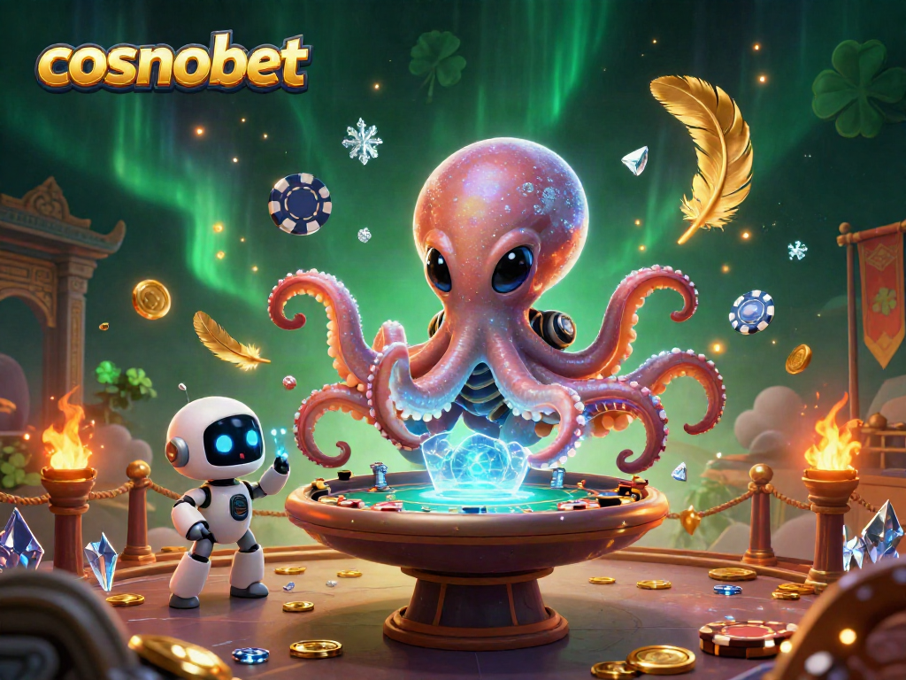 Experience thrilling gameplay at cosmobet with an alien octopus masterfully dealing cards.