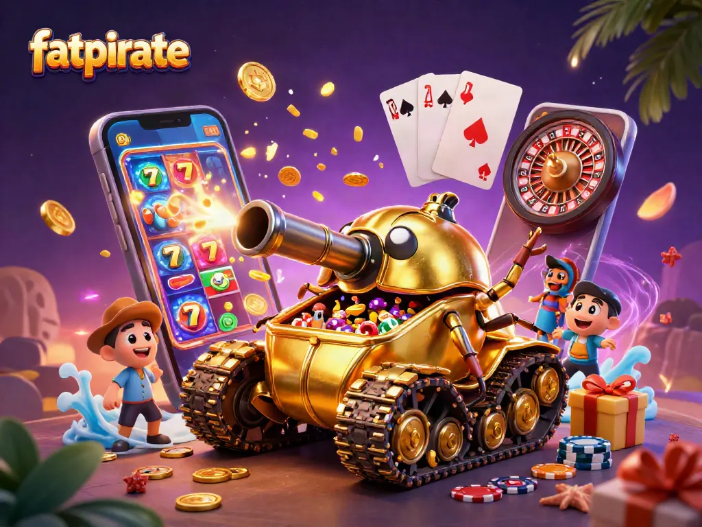 Experience thrilling gameplay with fatpirate, featuring a vibrant casino scene in a golden beetle tank.