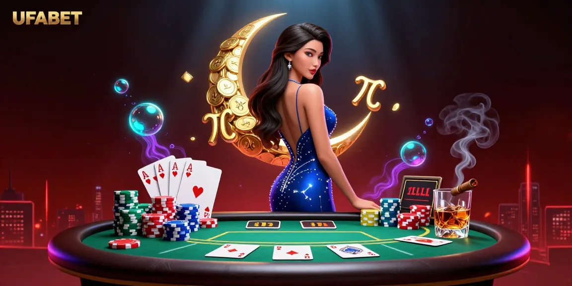 Engage in thrilling gameplay at UFABET with a captivating 3D casino illustration showcasing vibrant poker elements.