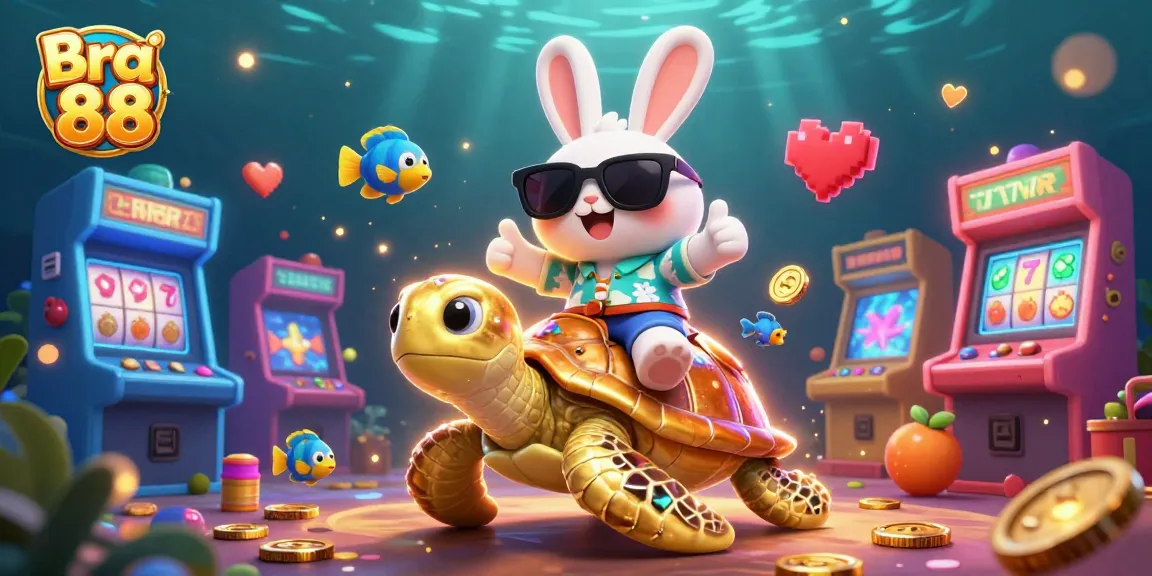 Experience Bra 88's vibrant casino features with lucky rabbit, sea turtle, and arcade elements.