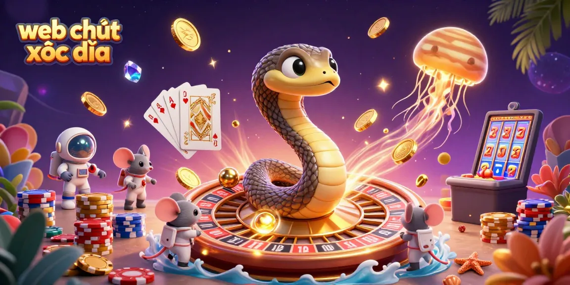 Experience the excitement of web chơi xóc đĩa, a vibrant cosmic casino scene with animated characters and casino elements.