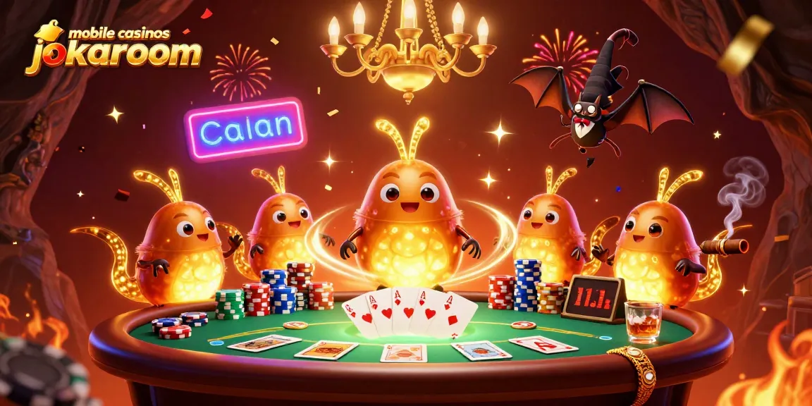 Join the excitement of mobile casinos jokaroom with glowworms lighting up a vibrant cave casino scene.