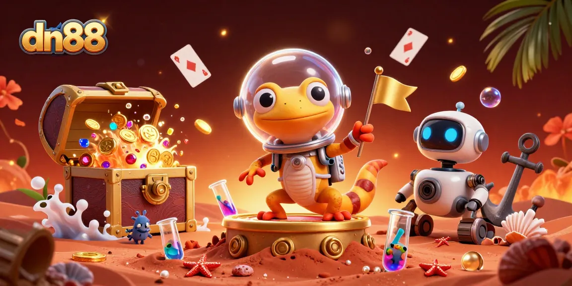 Experience the thrill at dn88 with our Martian gecko discovering a treasure-filled casino on Mars.